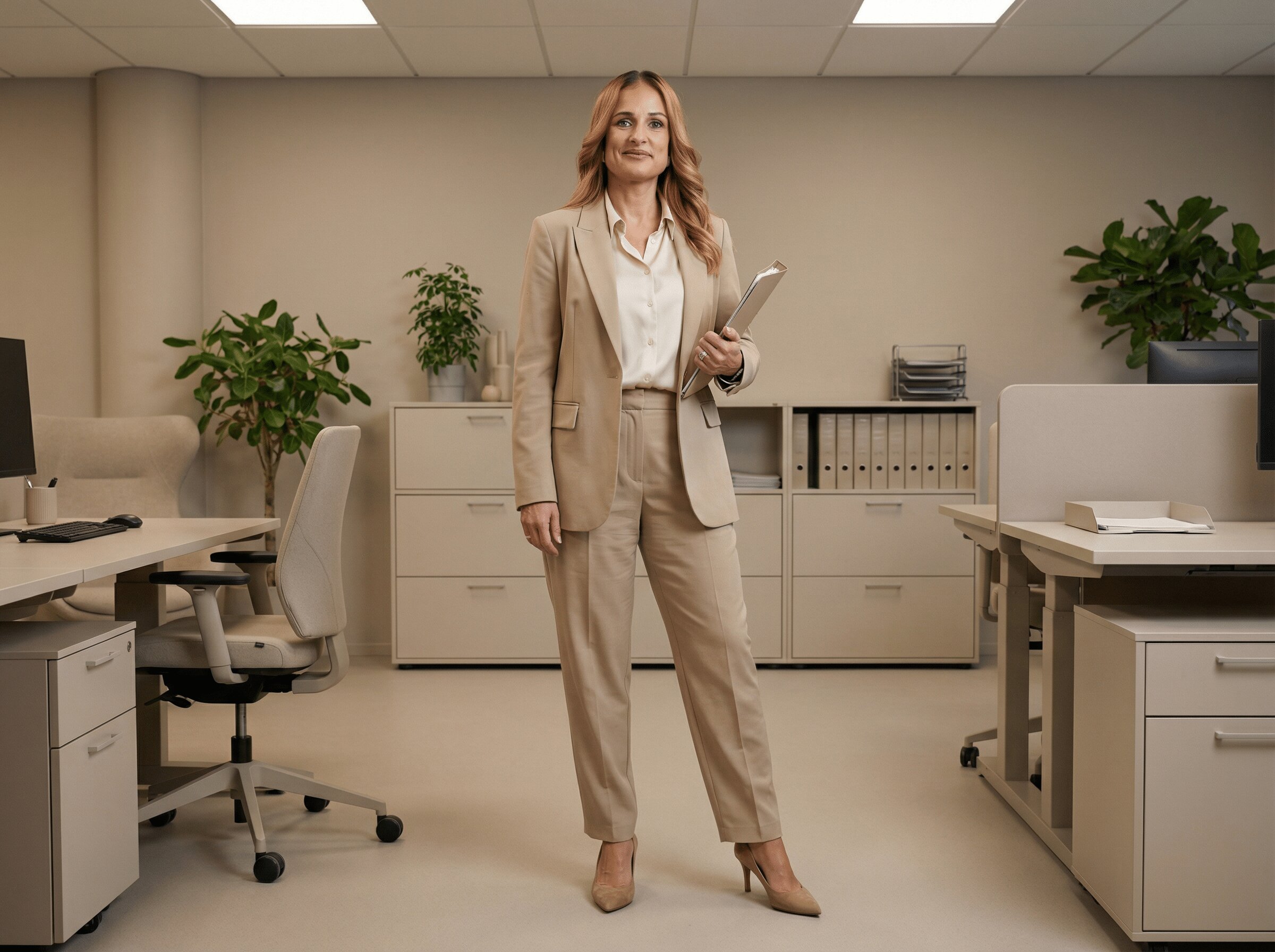 Modern Beige Byxdress